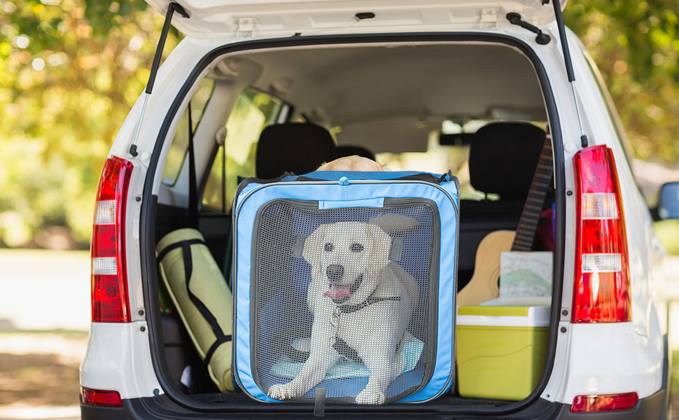 Складана переносна переносна коробка для собак Ergocar для автомобіля, блакитна, з підстилкою з флісу