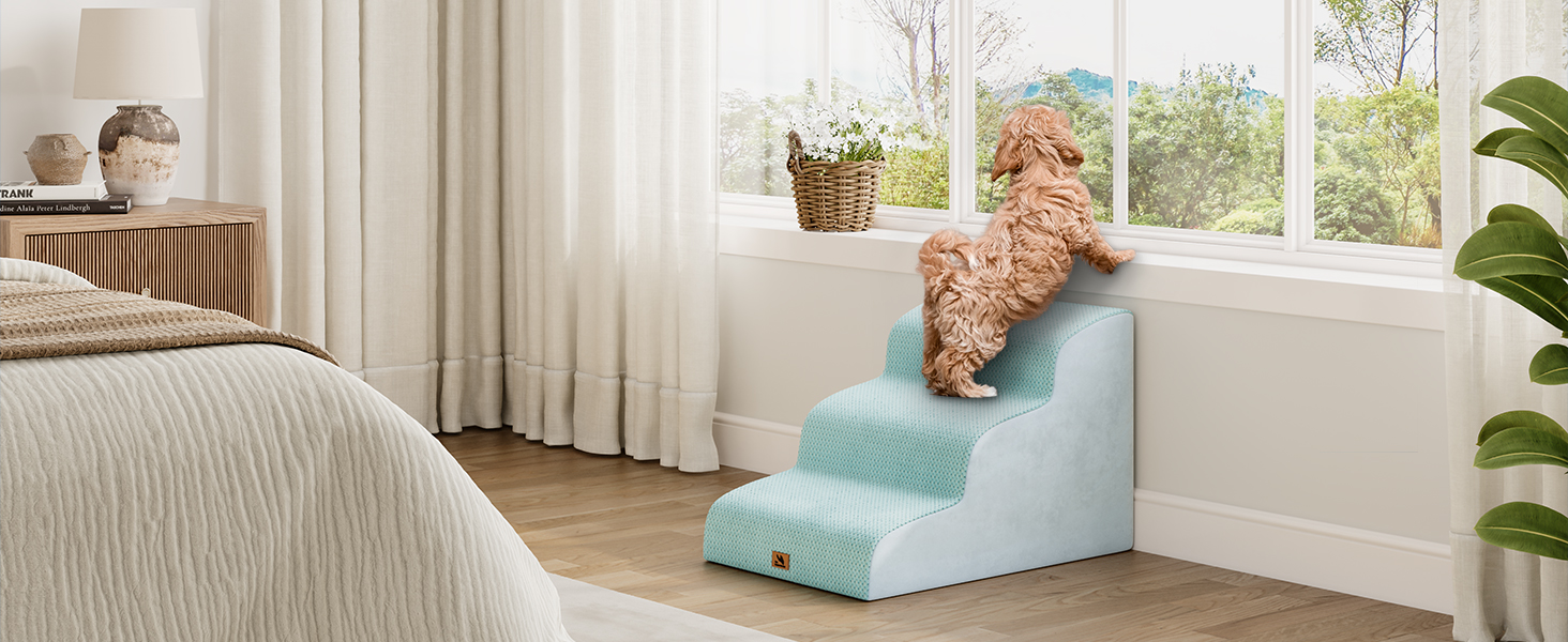 Сходинка для собак маленьких порід, 3 сходинки, 40 см, для дому, антиковзка, для котів та собак, сіра (блакитна)