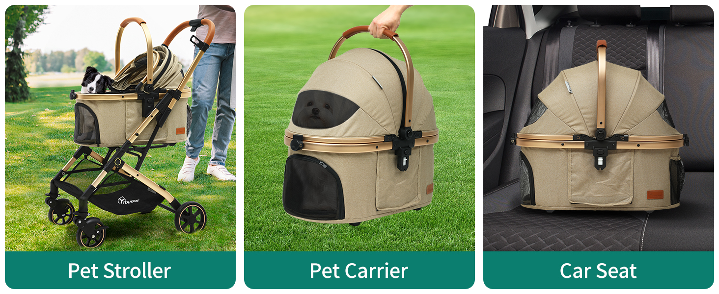 Візок для собак YITAHOME: зручний та компактний, до 15.9 кг, складний, для маленьких собак та котів (бежевий)