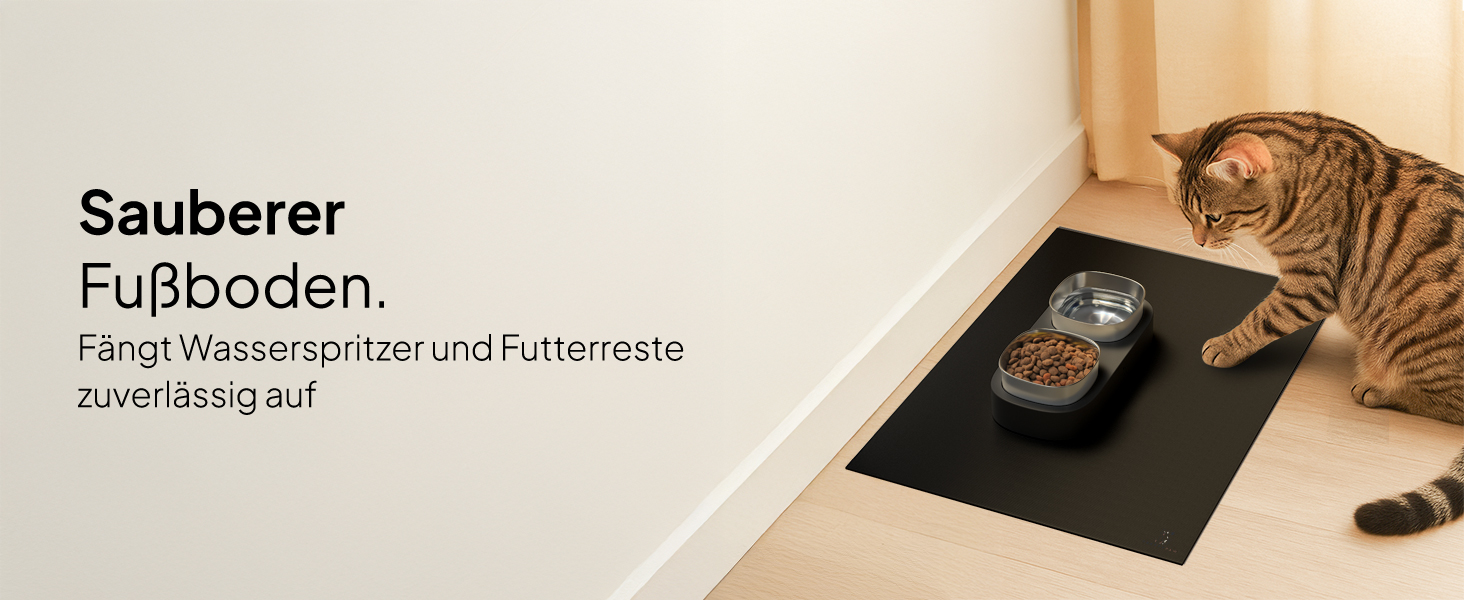 Підкладка під миску для котів Pretty PAW® 60x40 см - неслизька та водонепроникна, захист від води та бруду | Сумісна з фонтанчиком та мисками Pretty Paw (Чорний, широка)