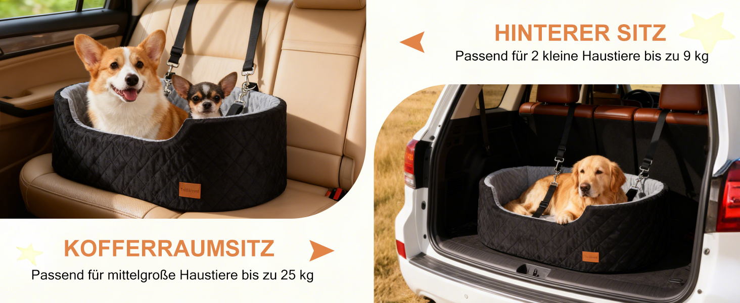 Автокрісло для собак середніх порід до 22,7 кг, 80x50x28 см, чорне. З безпечним ременем, товстим килимком, антиковзким дном, миється, переносна авто-підстилка для собак