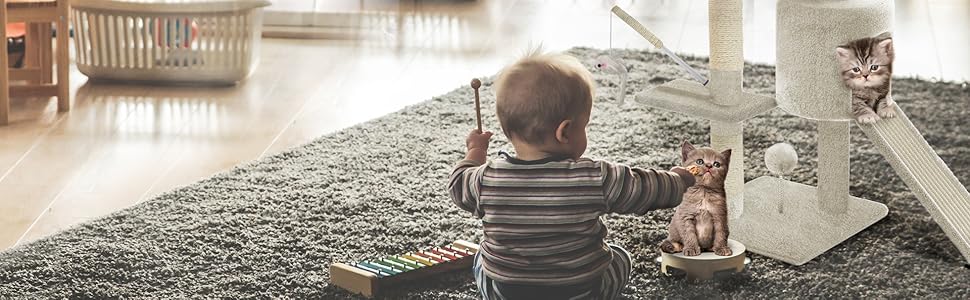 Кігтеточка Vounot - стабільний комплекс для котів з платформами, гніздом та мотузкою з сизалю, 115 см, сірий колір