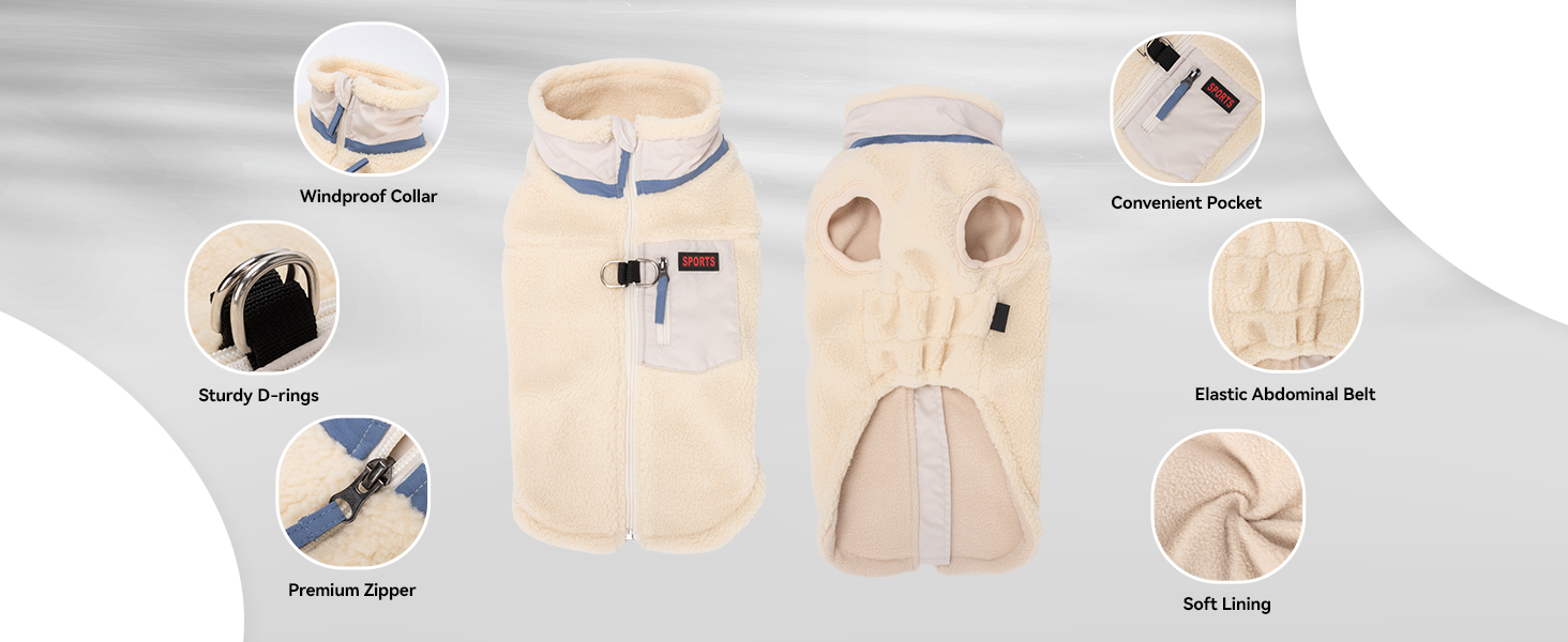 Теплий зимовий одяг для собак FeimaX: флісова куртка з D-кільцем для маленьких та середніх собак (Бежевий, S)