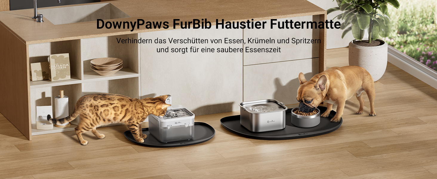 Підкладка під миску для котів DownyPaws, силіконова, 62 x 43 см, чорна. Захист від розливання, легко миється, BPA-free