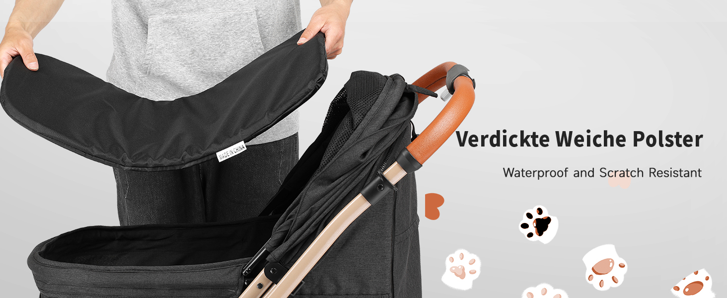 Візок для собак EchoSmile, складний, до 20 кг, для маленьких та середніх собак та котів, з поворотним ручкою, амортизацією та знімним чохлом (чорний)