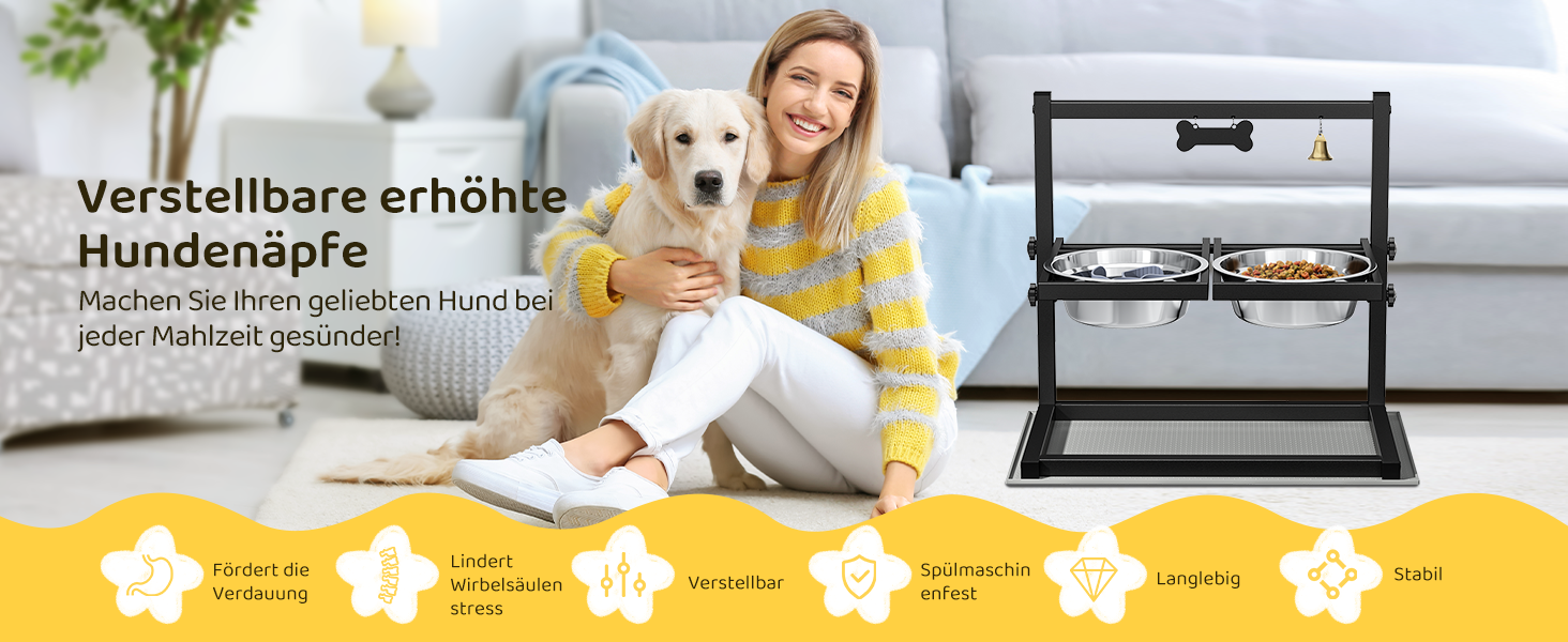 Підвищена годівниця для собак з регулюванням висоти та кута, 2 миски, антиковзаюча підстилка