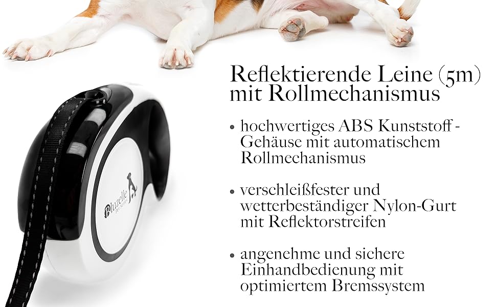 Рулетка для собак до 20 кг Bluzelle з відбиваючими смугами, металевим карабіном, надійним гальмом та зручною ручкою, розмір S