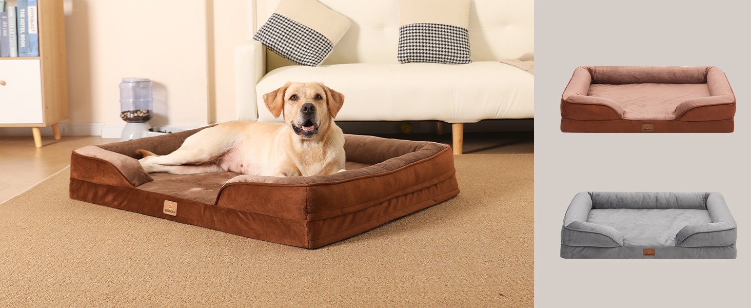 Ортопедичне ліжко для собак великих порід, ергономічне собаче ліжко з піною у формі яйця, водовідштовхуваче ліжко для собак, 89x63 см, світло-сірий (Braun, L 106 x B 81 x H 17 см)