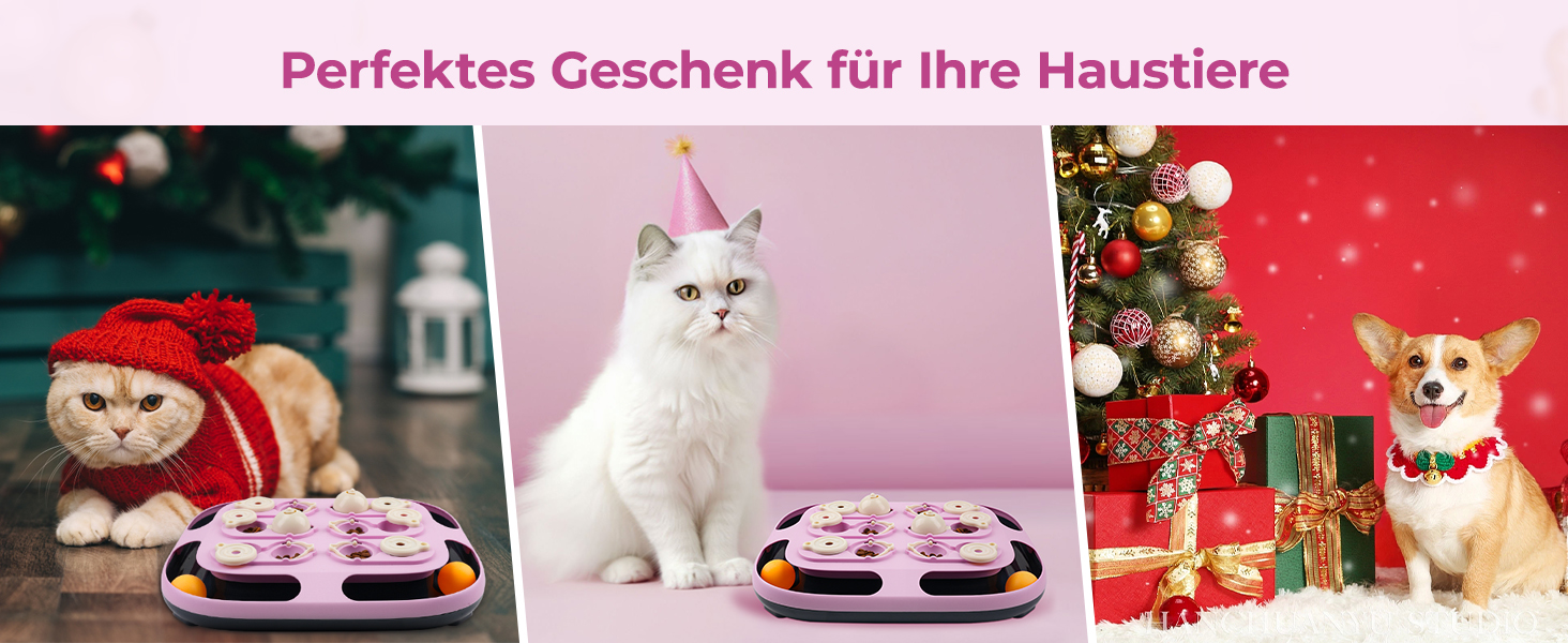 Інтерактивна іграшка для котів LACCEN 2-в-1 з м'ячиком-трекером та дозатором ласощів, пазл-іграшка для кошенят та дорослих котів, фіолетовий колір