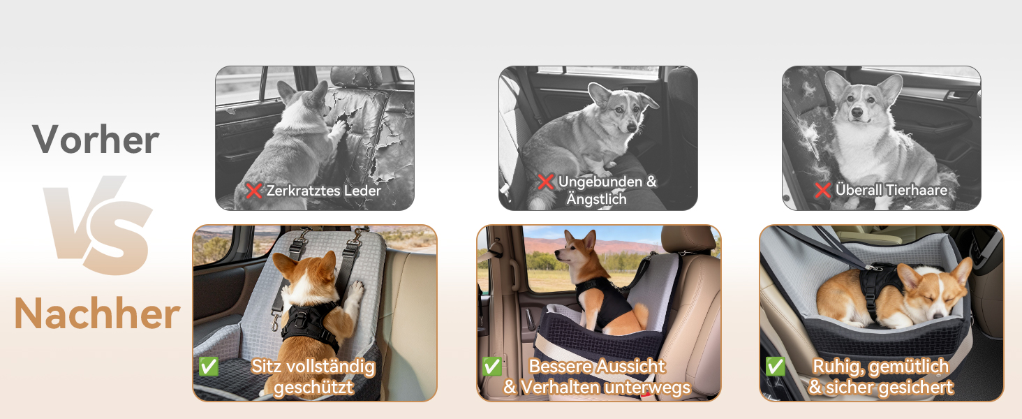 Автокрісло для собак PETSFIT до 15 кг з пам'яттю, 2 відділення, чорно-сірий