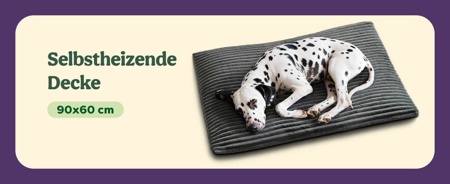 Самогріюча ковдра для собак – 90x60 см – велика, м'яка, з антиковзаючою основою, сірого кольору