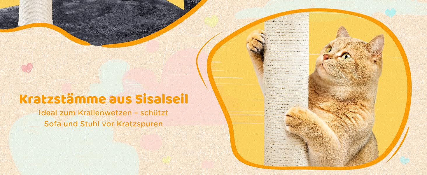 Котячий комплекс Yaheetech 170 см XL: кігтеточка, ліжко, гамак, іграшки, темно-сірий