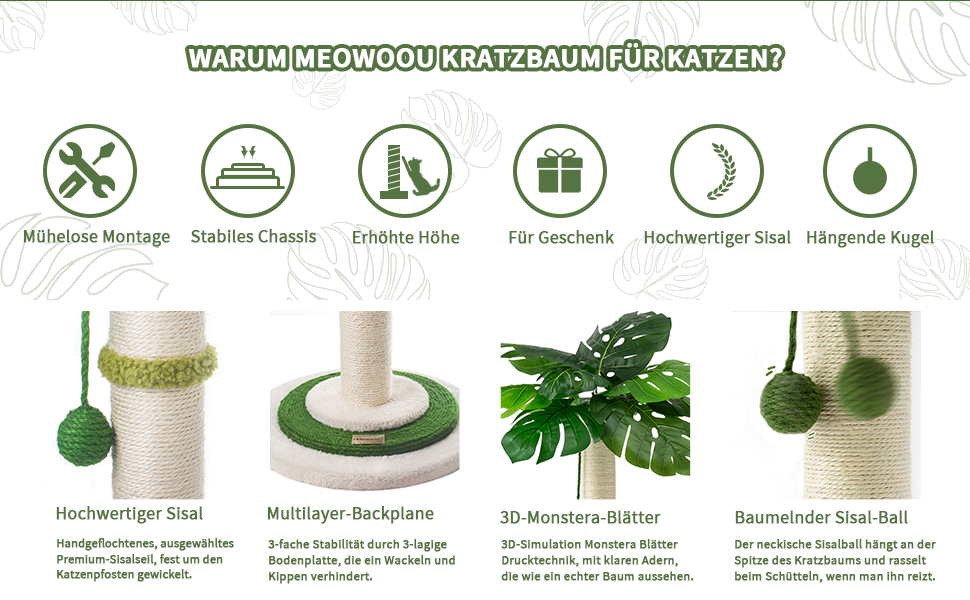 Котяча кігтеточка Meowoou з м'ячиком та стовпчиком 89 см з сизалевого мотузка. Кігтеточка-стовпчик для котів усіх вікових груп OTurtleLeafTree