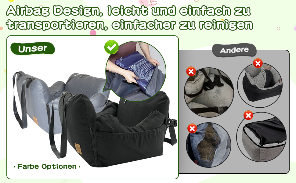 Автомобільний лежак для собак, знімний Airbag, сірий, водонепроникний, для собак до 15 кг, технічна тканина