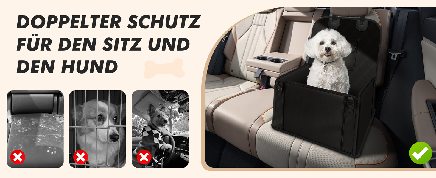 Автокрісло для собак: стабільне, безпечне, водонепроникне, чорне. Підходить для малих та середніх порід.