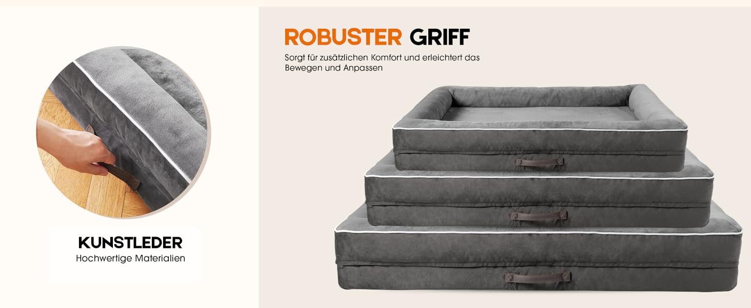 Ортопедичне ліжко для собак великих порід, кошик для собак, що можна прати, з піною у формі яйця, водовідштовхуване ліжко для собак з неслизьким дном та чотиристоронньою подушкою (сірий, 61x91x18 см)