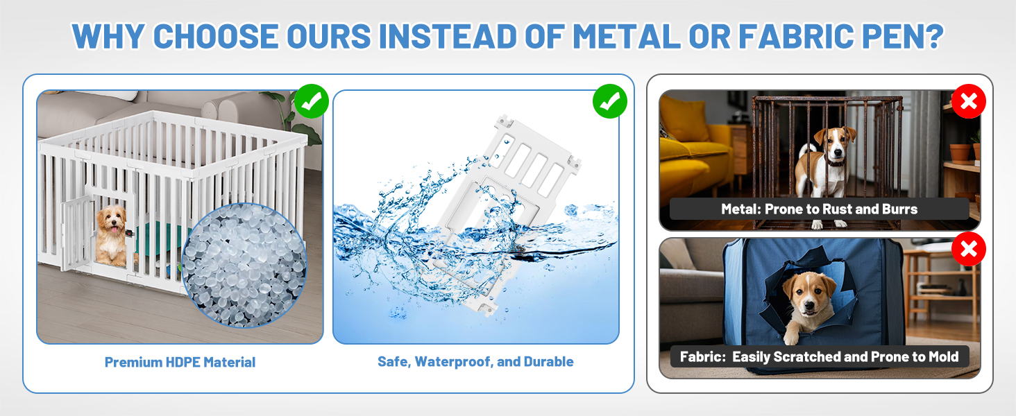 Клітка для цуценят FASRIOU Indoor 65 см, пластикове огородження для собак з антиковзкими присосками, вольєр для маленьких собак, 18 панелей (168 x 135 x 65 см), з окремими секціями