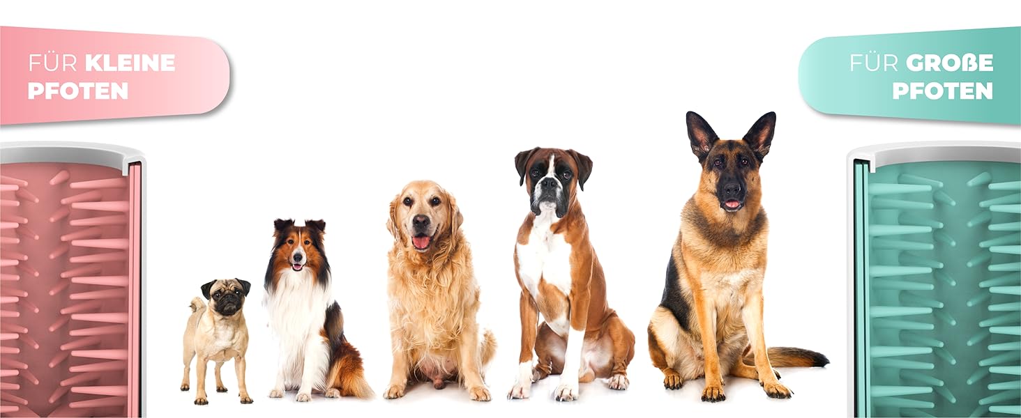 Очисник для лап тварин Maggie & Cooper (розмір S, колір: рожевий) | чисті лапки | з мікрофібровим рушником | 2 розміри | придатний для миття в посудомийній машині | м'які щітки