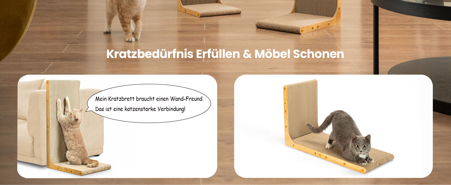 Кігтеточка для котів Conlun L-подібної форми, 58 см, настінний монтаж, вертикальна поверхня для дряпання, міцна картонна поверхня для захисту меблів, велика, біла (2 шт., світле дерево)