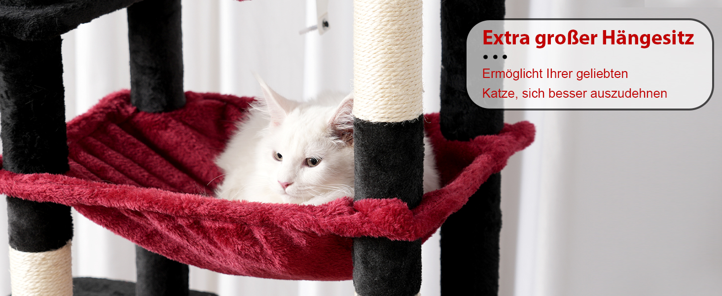 Котячий будиночок Hey-brother Kratzbaum: багатоярусний, 145 см, з лежаком, гамаком та кошиком (червоно-чорний)