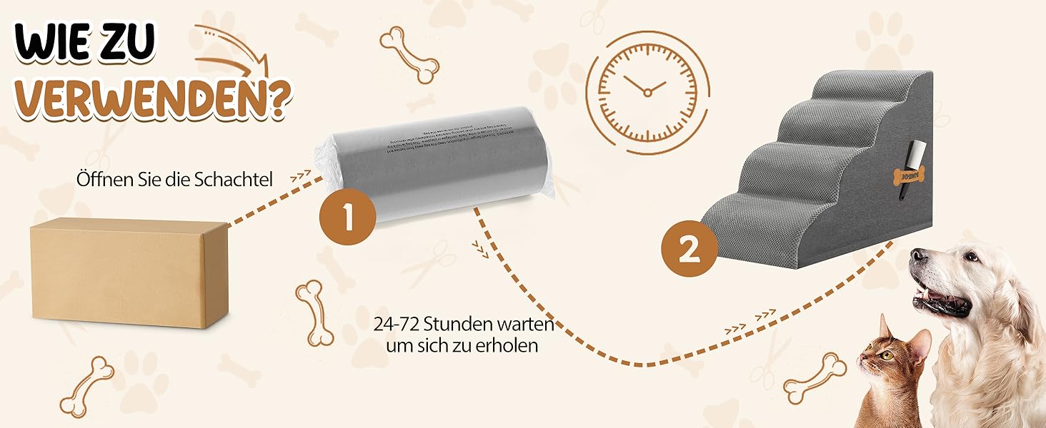 Сходинки для собак та котів ROMROL – 4 сходинки, сірі, з антиковзким покриттям, з м'яким Memory Foam, для захисту суглобів, знімний чохол