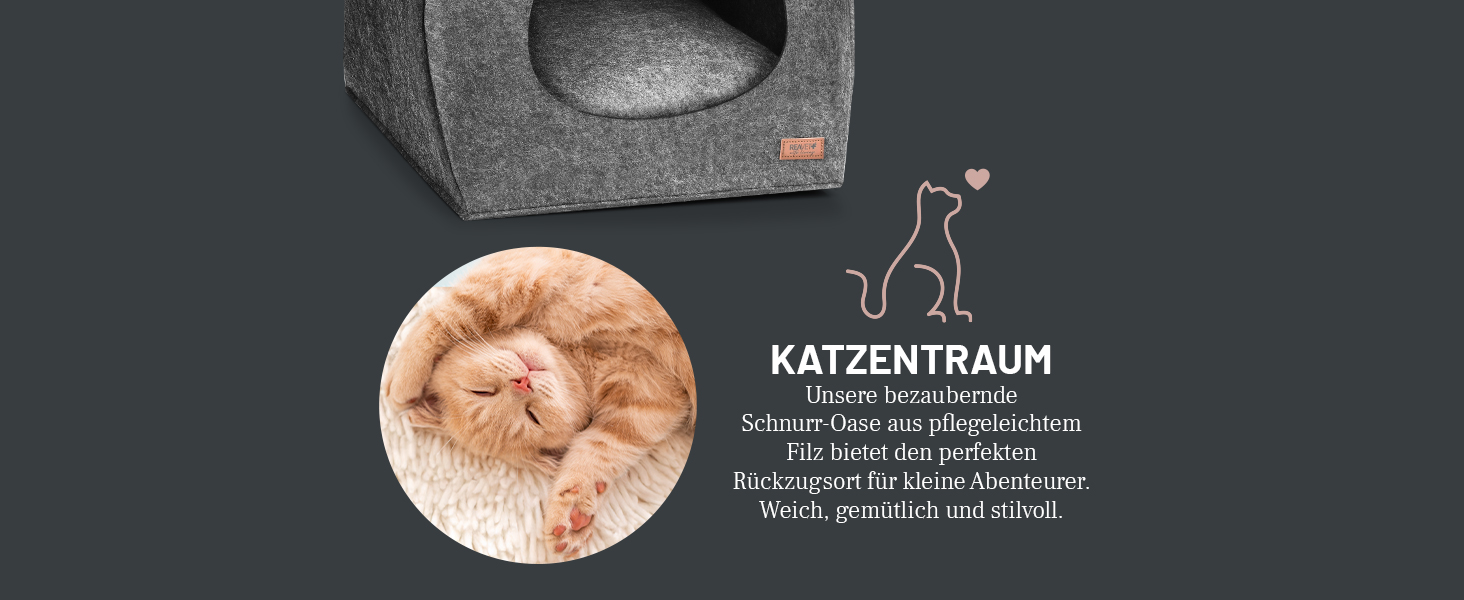 М'яке ліжко для котів ReaVET - зручне гніздище з подушкою | Місце для сну кота з подушками | Дуже м'яке та пухнасте | Ліжко для домашніх тварин з повсті для котів (Шнур-Оазис)