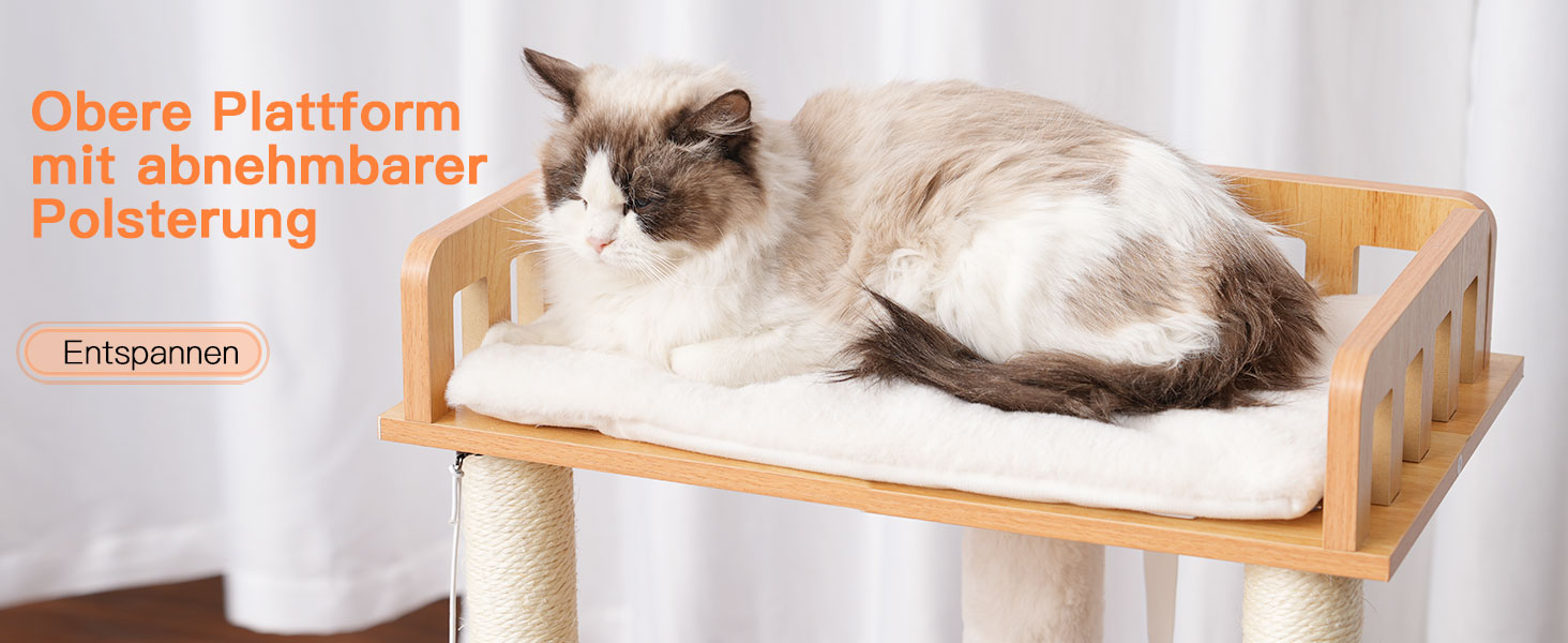 Дерев'яна кігтеточка Heybly HCT007SSR для котів: кігтестоїка-стійка з платформою 30x50 см, будиночком та 2 сизалевими стовпчиками, коричнева