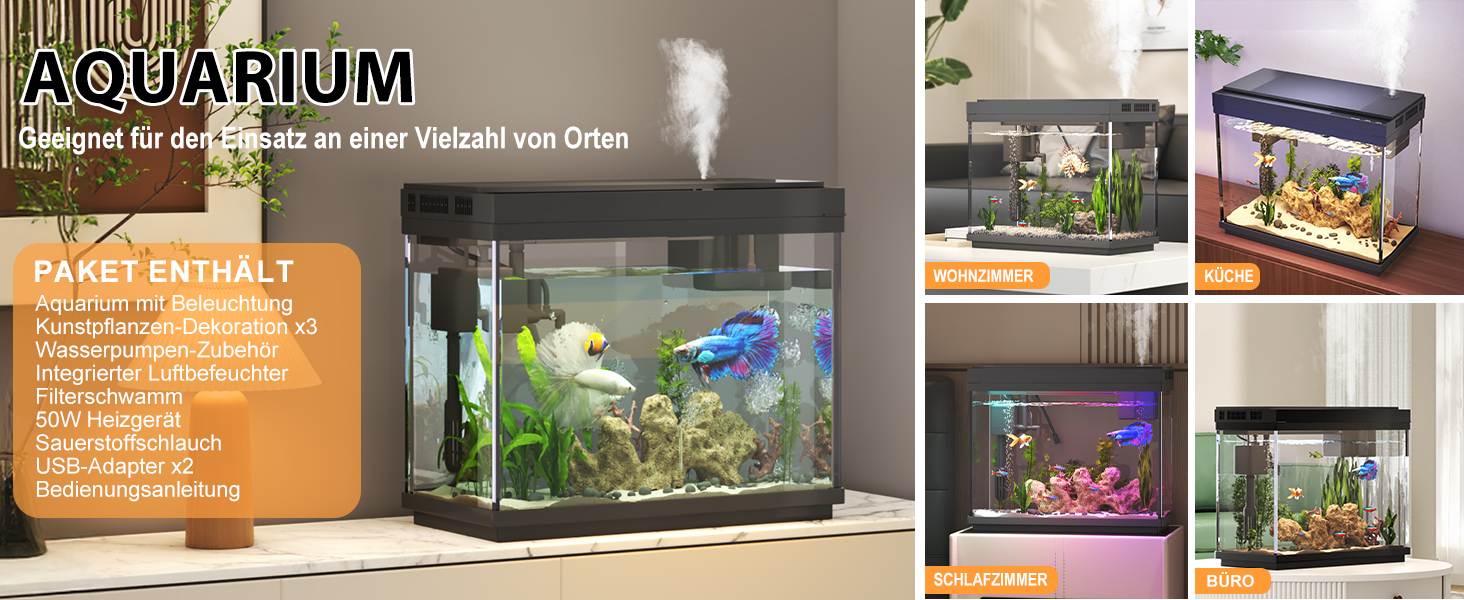 Акваріум Vehipa Nano 9L з підсвічуванням, фільтром, обігрівачем та зволожувачем повітря, UHD-скло, чорний