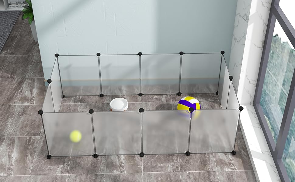 Клітка для кроликів, морських свинок та цуценят EUGAD, 145x46x75 см, прозора панель 35x45 см, без дверцят