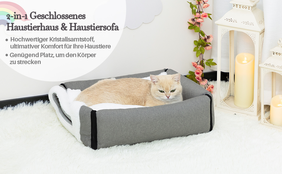 Кігтеточка-ліжко для котів та маленьких собак Hollypet, сірий колір. Зручне ліжко-печера з льону 2-в-1, тепле гніздо для котів та собак.