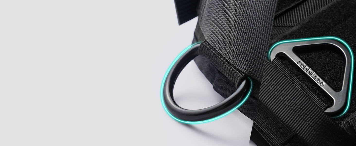 Шлейка для собак Rabbitgoo великих порід, без натягу, тактична з MOLLE, металеві пряжки, дихаюча, військова, чорна, L