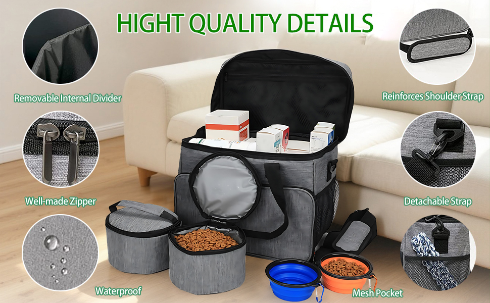 Транспортна сумка для собак та котів на 2 собак, для подорожей, з місткими кишенями та складаними мисками
