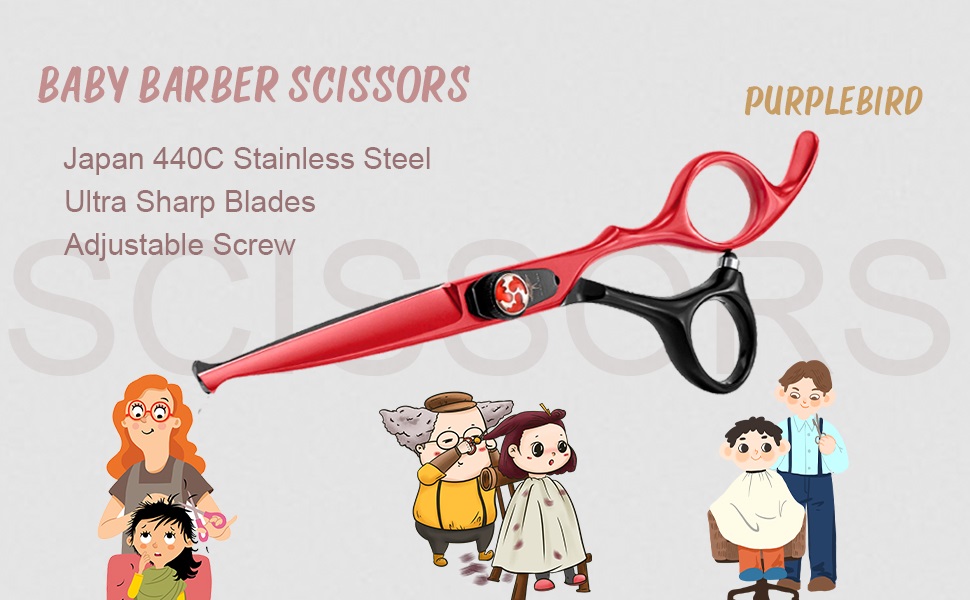 Професійна перукарська ножиця PURPLEBIRD 6 дюймів з нержавіючої сталі, безпечні закруглені кінчики, для дітей та початківців, ідеальний зріз вдома. Червоний