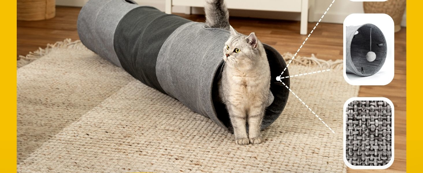 Туннель для котів Lionto з іграшковою кулькою, 30x70 см, розкладний, з матеріалу, що легко чиститься, для котів, міцні іграшки для котів, діаметр 30 см
