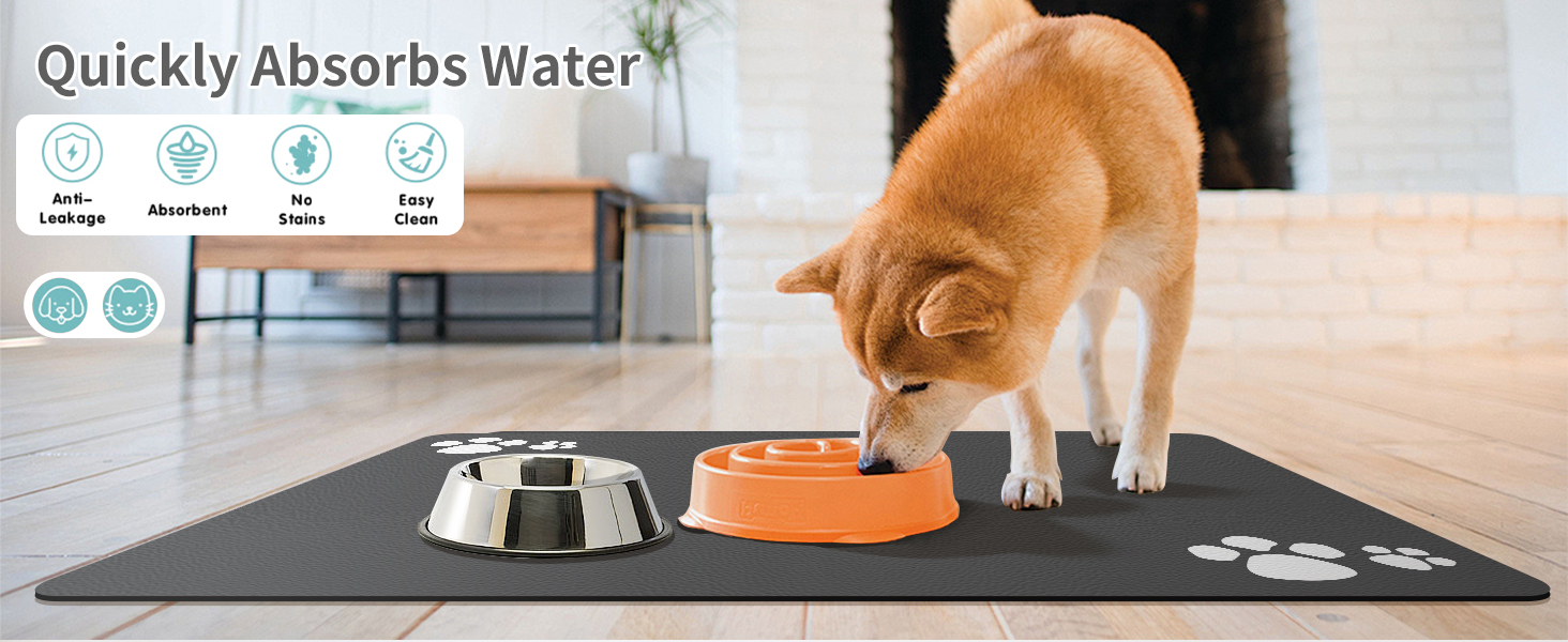 Гумова килимок для годівлі собак та котів, 44.5 x 71 см, сірий (4 лапки)