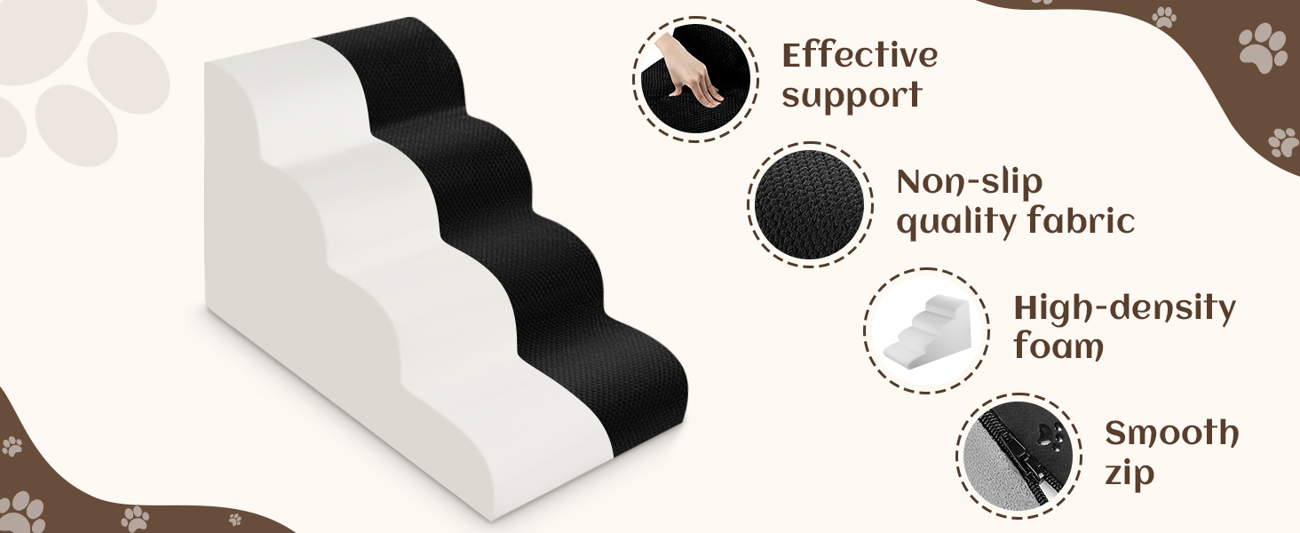 Східці для собак та котів JUOIFIP, 4 сходинки, для маленьких порід, з губчастою поверхнею, чорного кольору