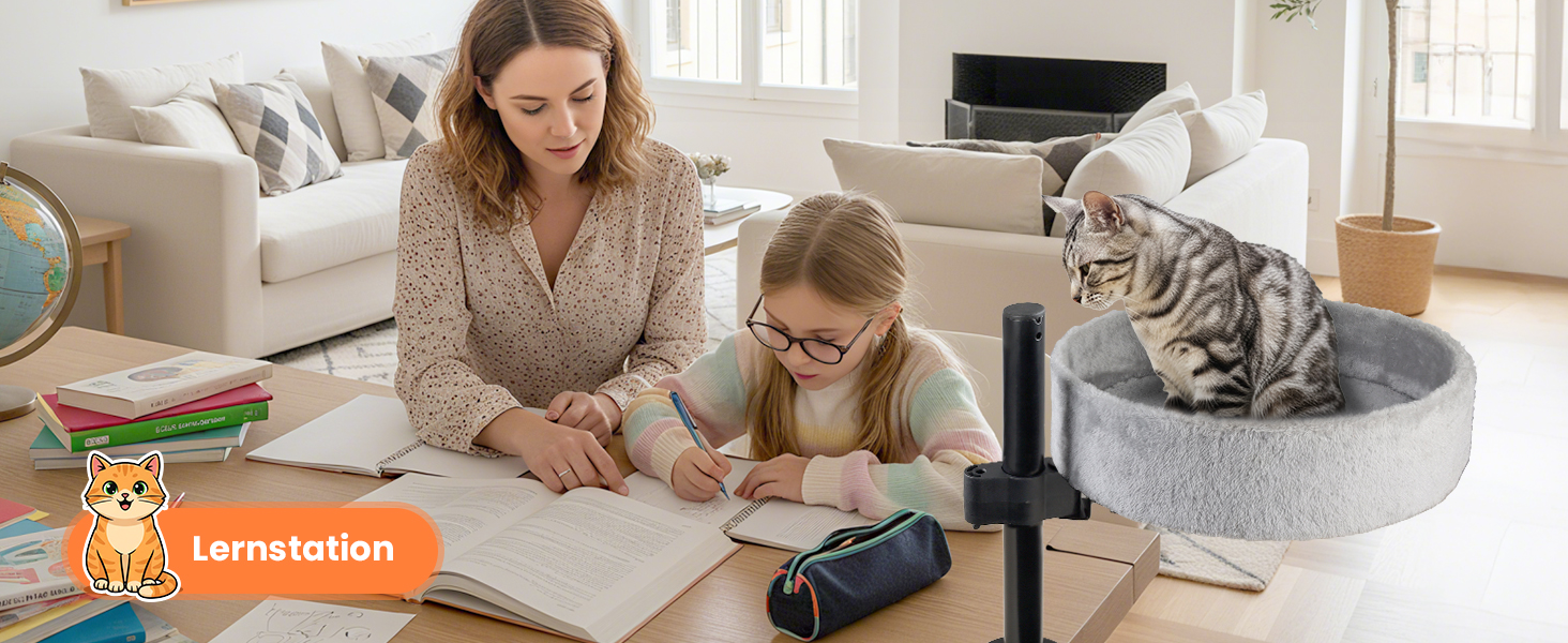 BSWAY ліжко для кота на стіл - без свердління, 360° обертання, регульована висота. Підвищене котяче ліжко над столом. Тримає кошеня/кота близько, робочий простір чистий. Ліжко для кота на стіл (Сірий, XL). Сірий XL