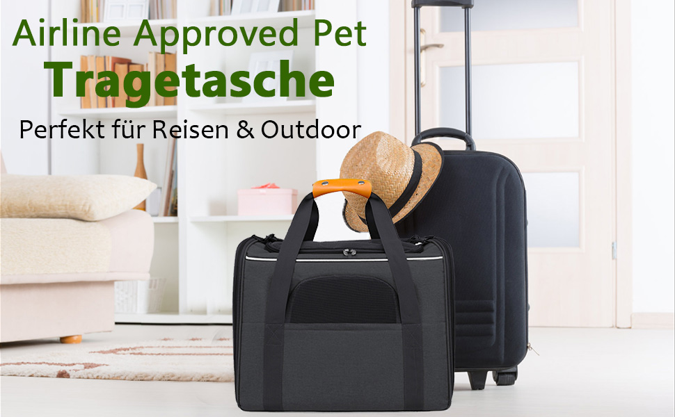 Транспортна переноска для собак та котів: переноска-сумка, схвалена авіакомпаніями, для собак та котів середніх та маленьких порід (до 9 кг), з шлейкою та щіткою для видалення шерсті