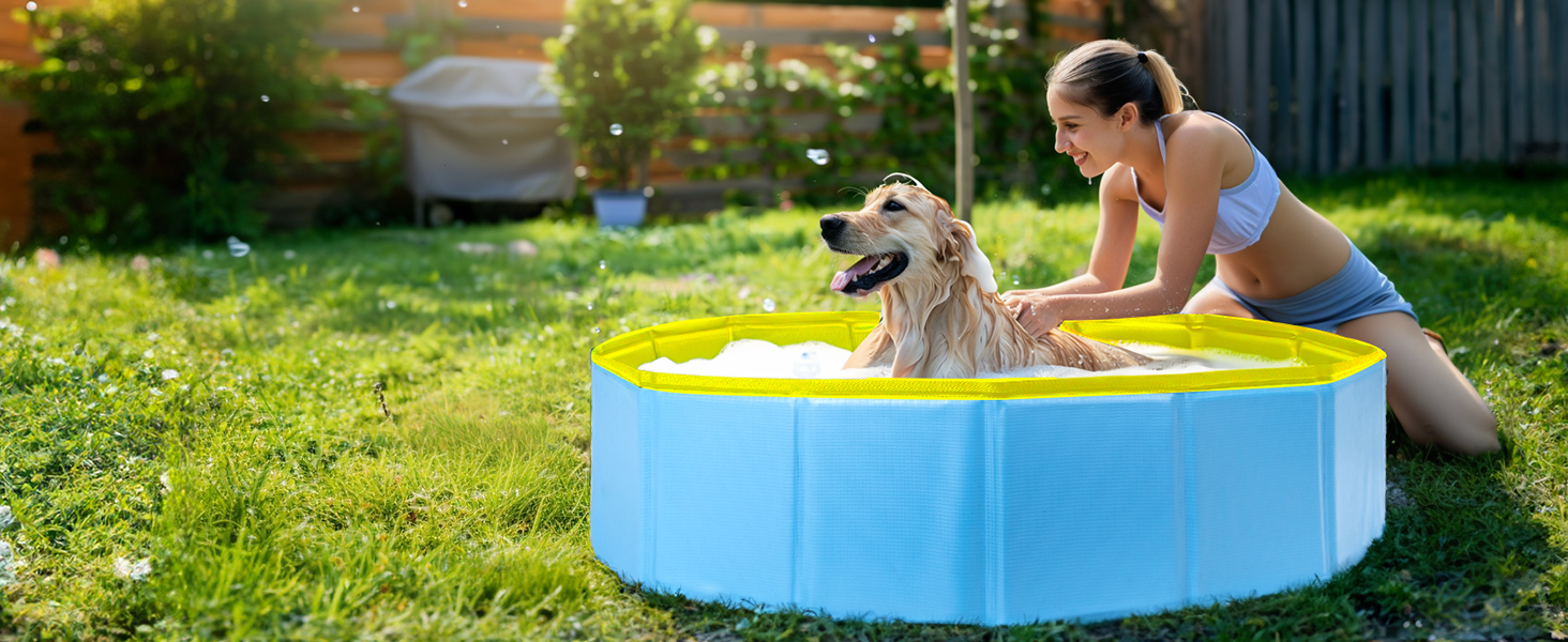 Басейн для собак Nobleza: складаний, 80x20 см, блакитний та жовтий, для великих та маленьких собак та котів