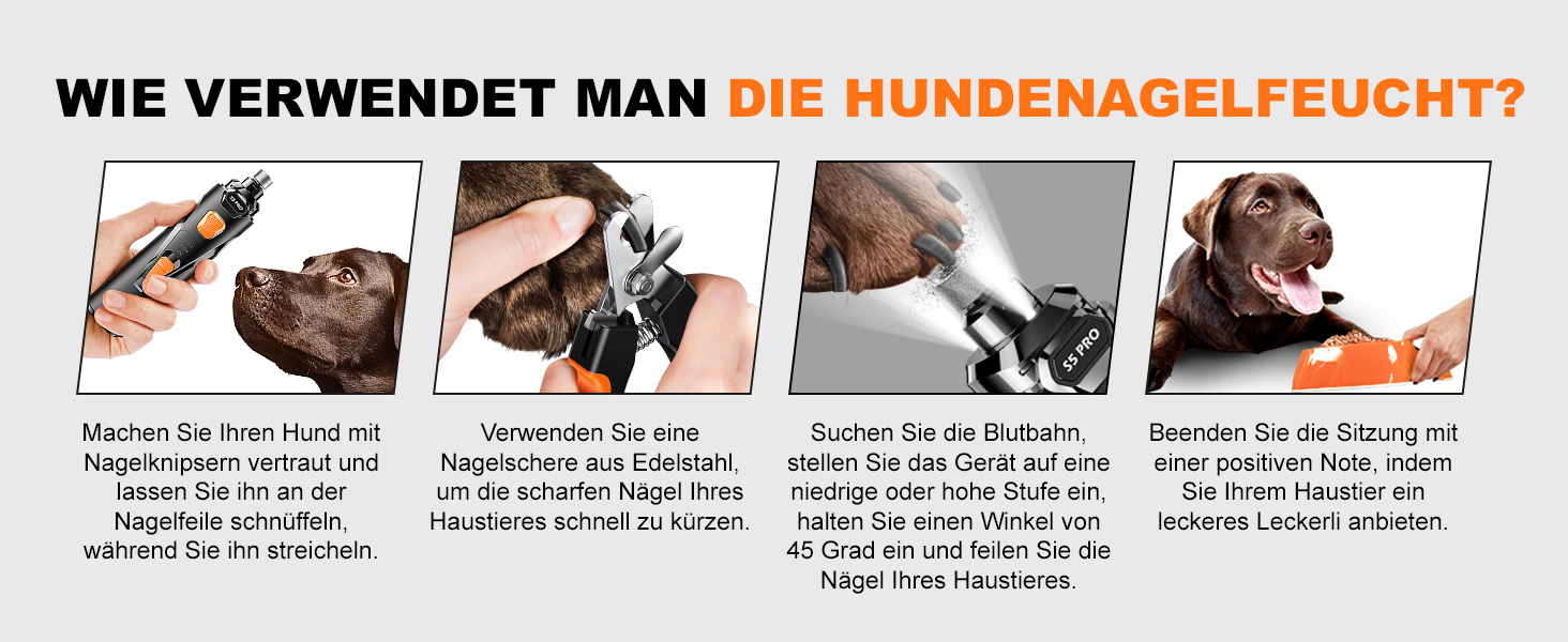 Електрична машинка для підстригання кігтів собак та котів: тиха, з LED-підсвіткою та 2 швидкостями | Перезаряджувана з 3 насадками та аксесуарами | Для безпечного догляду за кігтями