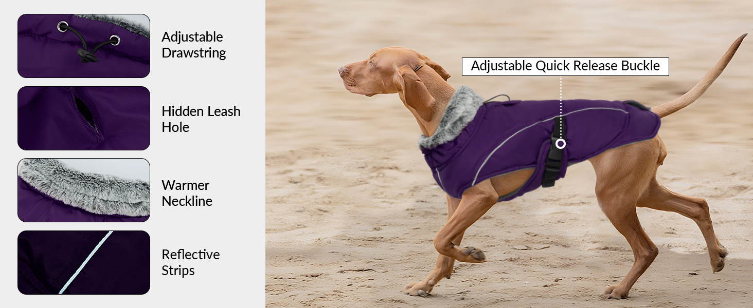 Водонепроникна куртка для собак XL, тепла флісова жилетка для великих собак, камуфляж, фіолетовий (A-Lila)