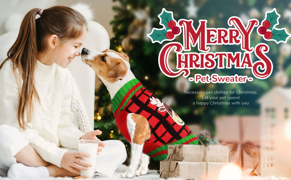 Теплий святковий пуловер для собак з отвором для шлейки, червоний в клітинку, олень. Підходить для малих, середніх та великих собак, котів. Ідеальний для осені та зими.