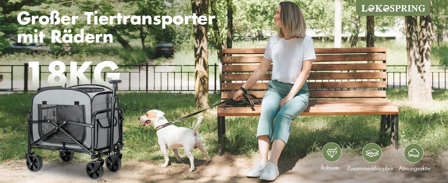 Транспортер для собак на колесах, велика візок для собак та котів до 18 кг (сірий, чорний)