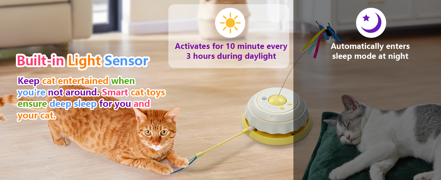 Автоматична іграшка для кота TOHDNC 3-в-1: ховається та шукає, з блискучим метеликом та рухомою пір'ям. Інтерактивна іграшка для кошенят та дорослих котів всіх порід