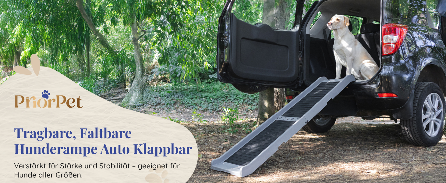 Рампа для собак у машину, складана – 174 см, 38 см – протиковзка гумова поверхня, для великих собак – стійка сходинка для авто та SUV – вантажопідйомність 136 кг – чорна (світло-сіра)