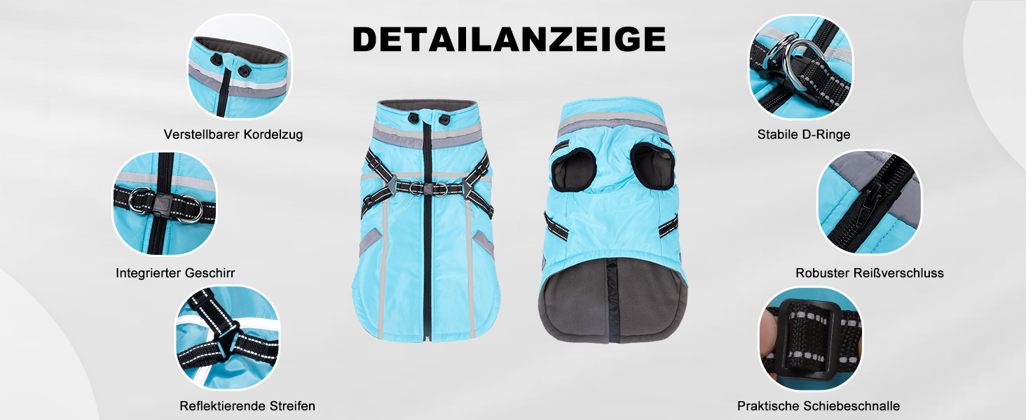 Теплий зимовий одяг для собак FeimaX: флісова куртка з блискавкою, захист від вітру та вологи, для маленьких та середніх собак (Блакитний, L)