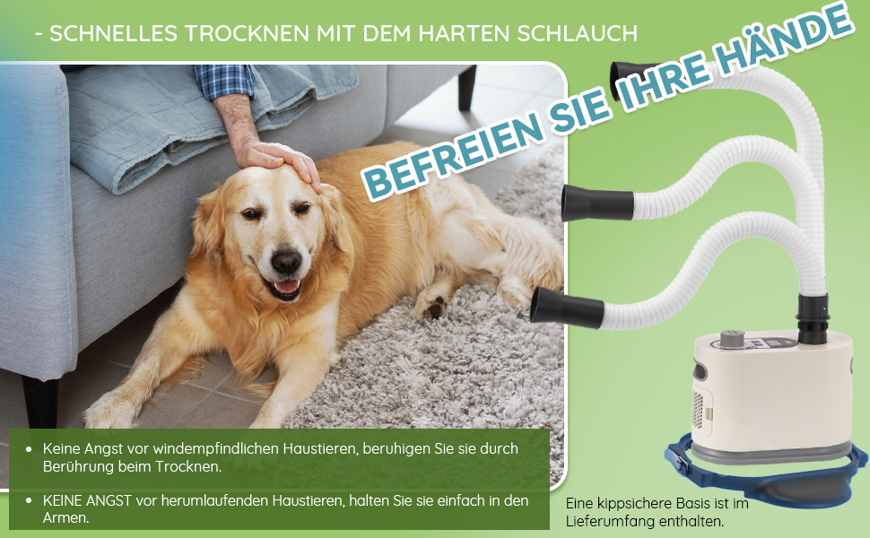 Фен для собак Mxmoonant 3000W з регулюванням швидкості та температури, з подовжуваним шлангом та великою насадкою, з рушником