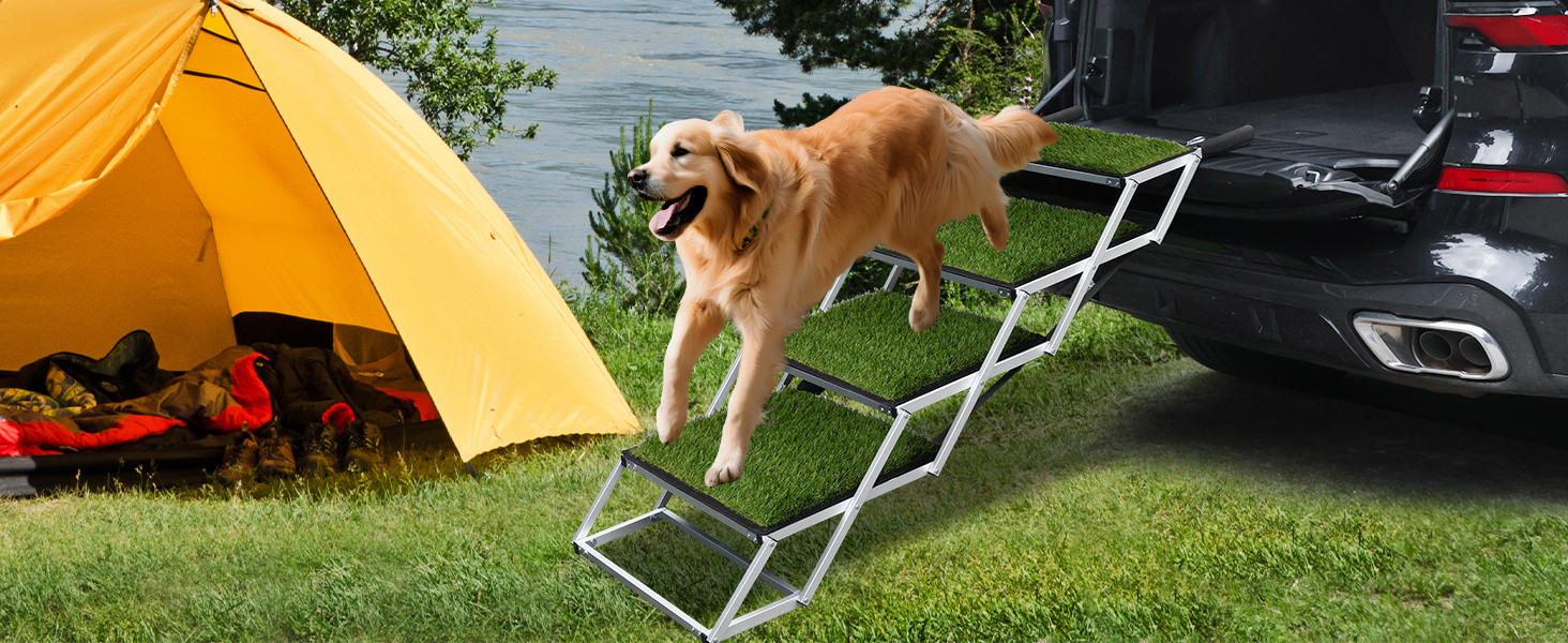 Східці для собак SDLDEER в автомобіль, 4 сходинки, складна рамка, допомога для завантаження, сумісні з усіма авто, регульована висота, вантажопідйомність до 80 кг, висота 64-68 см