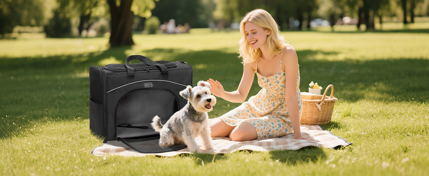 Транспортна сумка для собак та котів Petsfit 55x40x23, авіаперельоти, авто, поїзд | Чорний колір
