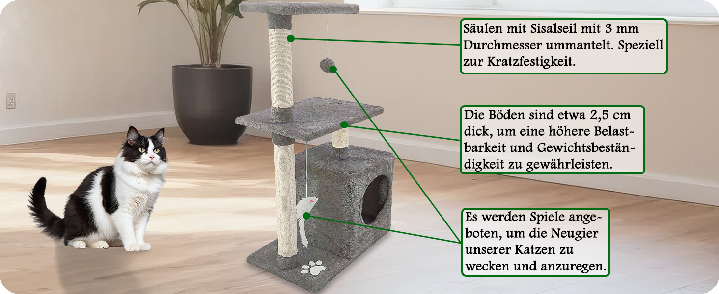 Котячий комплекс Beltom з будиночком, 85 см (сірий)